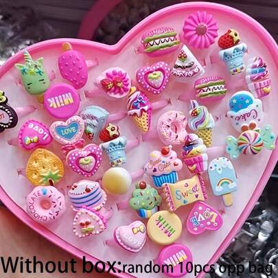 10pcs Resin Candy Flower Finger Rings Plastic Pink Kid Ring Children Party Gifts Birthday Girls Jewelry Random Send