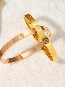 1pc Gold-color Fashionable Stainless Steel Cross Design Bracelet Suitable For Daily Wear - Yellow Gold - View 2