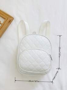 1pc White Pu Rhinestone Lattice Stitching Thread Backpack For Girls, Daily Use