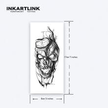 Inkartlink 8*17cm 1 件墨骷髏草藥汁紋身貼紋身 15 天紋身半永久紋身逼真假紋身持久 1-2 週 - 黑色 - 查看 4