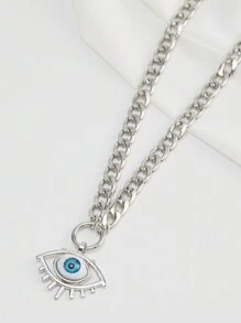 1pc Fashionable Unique Statement Devil's Eye Pendant Necklace (Chain Clasp & Bead Quantity Random) - Silver - View 3