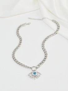 1pc Fashionable Unique Statement Devil's Eye Pendant Necklace (Chain Clasp & Bead Quantity Random) - Silver - View 4