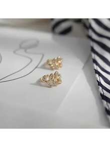 1 件时尚简约叶软骨夹式耳环，可调节无穿孔仙女林地风格精致耳环，适合女士 - 杏色 - 查看 2