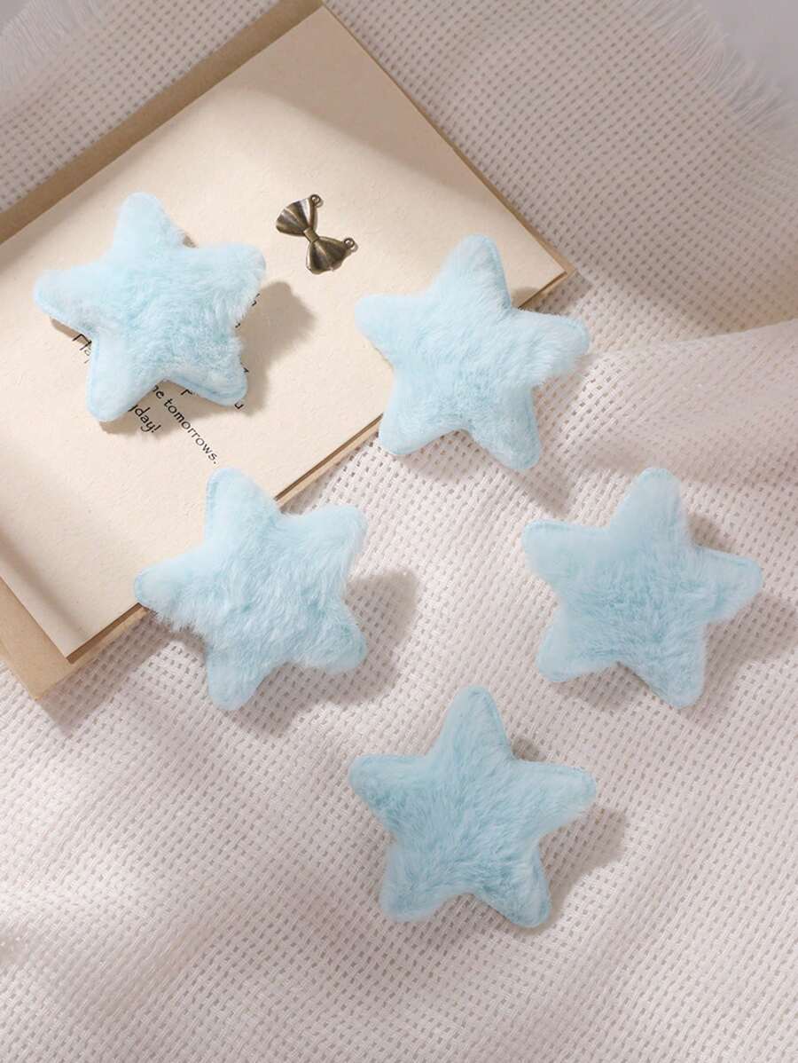 可爱5件套毛绒五角星创意发夹，适用于Bangsy2k，发饰，发卡，爪夹，学习用品，冬季，头部饰品，发夹 - 藍色 - 查看 1