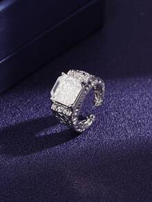 1pc Unusual Texture Open Ring With Iridescent Flat Fireworks Stone Inlay For Women And Men Daily Wear - White - View 8