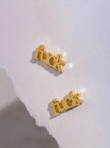 Tsnamer 1 par de pendientes de botón con letras, decoración diaria para mujeres - Amarillo Oro - Ver 4
