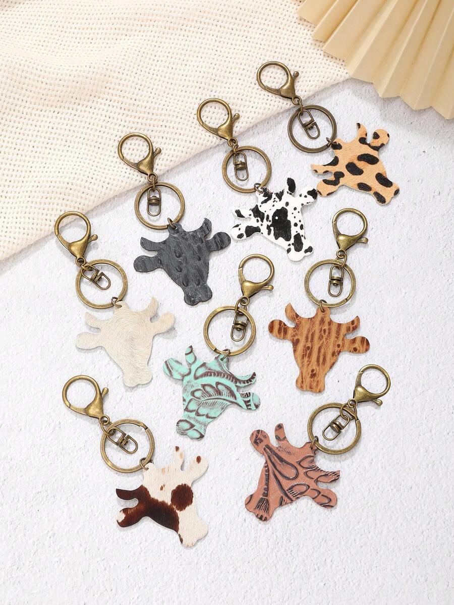 1入西式牧場男女皆宜皮革和合金鑰匙扣,帶有公牛頭設計 - 彩色 - 查看 1