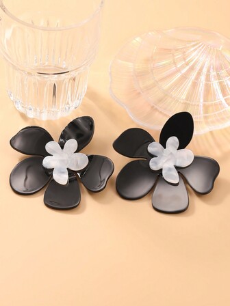 1 Par Pendientes De Botón De Flores Artísticas De Estilo Europeo Y Americano De Placa De Ácido Acético Para Mujer, Exagerados