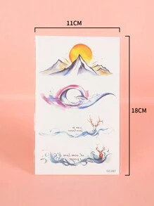 1入組日出和海浪彩色防水暫時性刺青貼紙適用於女性和男性,非常適合手、臂、胸部、鎖骨等部位 - 彩色 - 查看 3