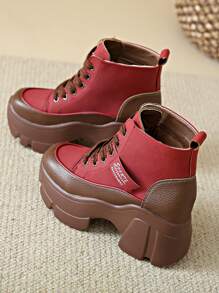 Của phụ nữ Nền tảng Giày ống Với Nêm & Dày Gót chân In Phong cách Anh quốc , Rượu vang Đỏ/Xanh lục Màu sắc , Mùa thu Thiết kế mới - Đỏ - Xem 1