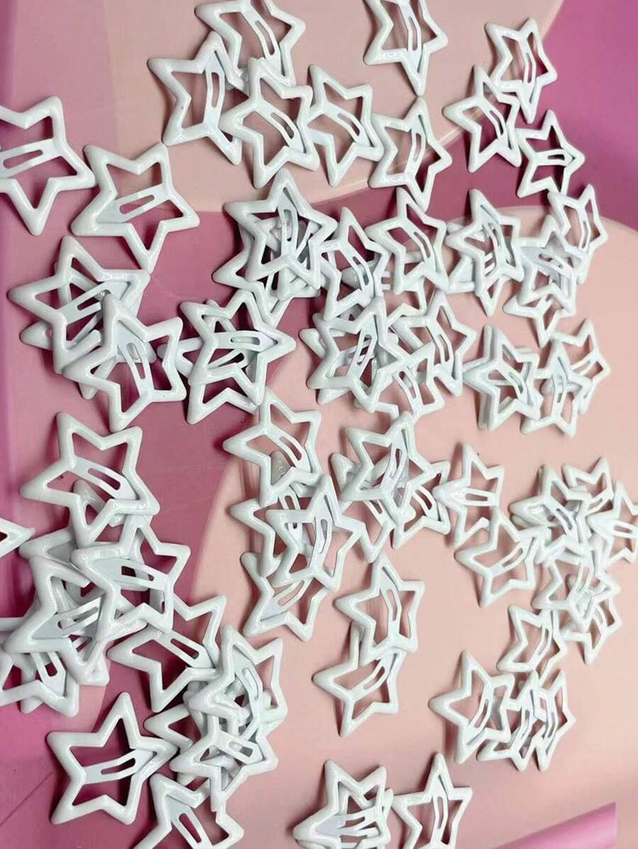 DIYPLUS 30个白色星星发夹，时尚女孩发饰，可爱五角星发夹/BB夹，适合日常使用，y2k爪夹发爪发卡，头部饰品，发夹