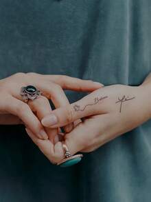 2张/套 黑色字符线条组合小图案个性化临时纹身贴纸 - 黑色 - 查看 6