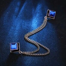 1 件方形蓝宝石流苏链领针合金装饰时尚领子领链日常 - 寶藍色 - 查看 3