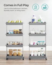 SONGMICS 4-Tier Slide Out Storage Cart, Slim Rolling Cart Wheels, Slim Storage Cart, Space-Saving Bathroom Storage, Kitchen, Narrow Shelf, 15.7 X 5.3 X 33.9 Inches, Gray - 灰色 - 查看 7