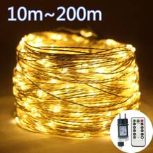 1 个 10m/20m LED 铜线灯串，带遥控器，适用于圣诞树、圣诞节、新年、露台、走廊、花园、派对、婚礼和室内装饰圣诞装饰圣诞礼物感恩节圣诞树装饰饰品圣诞灯卧室装饰家居装饰派对装饰节日房间装饰 - 黃色 - 查看 2