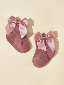 4pairs Baby Girls' Bow Knot Decor 3d Effect Mid Calf Socks For All Seasons