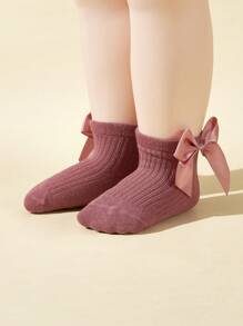 4pairs Baby Girls' Bow Knot Decor 3d Effect Mid Calf Socks For All Seasons