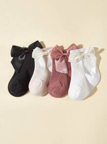 4pairs Baby Girls' Bow Knot Decor 3d Effect Mid Calf Socks For All Seasons