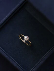1pc Double Layer Pearl Ring Ladies Jewelry For Women S925 Sterling Silver Elegant Ring Fine Jewelry Gift For Girls Wedding Engagement Bridal Jewelry Wedding Bridal Jewelry - Gold - View 4