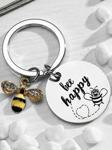1pc Cartoon Bee Design Keychain, Key Ring, Christmas Gift For Friend - Silver - View 1