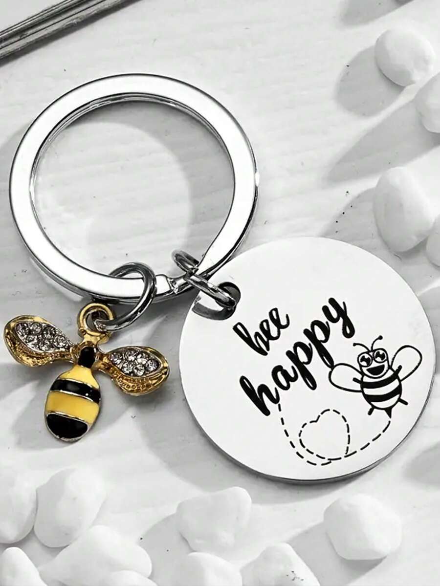 1pc Cartoon Bee Design Keychain, Key Ring, Christmas Gift For Friend - Silver - View 1