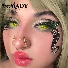 Fresh Lady 按鈕眼綠色動漫瘋狂cosplay隱形眼鏡1年拋棄式 - 綠色 - 查看 5