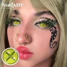 Fresh Lady 按鈕眼綠色動漫瘋狂cosplay隱形眼鏡1年拋棄式 - 綠色 - 查看 4