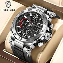 Reloj deportivo Fox Box Boy, reloj de moda con doble pantalla, luz nocturna, alarma y resistente al agua - Plateado - Ver 1