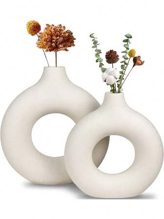 2 件白色陶瓷花瓶,現代風格裝飾花瓶,波西米亞風格,適合家居裝飾、婚禮派對、房間和餐桌裝飾