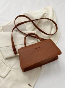 Women's Fashion Flip Cover Pu Leather Solid Color Handbag - Brown - View 7