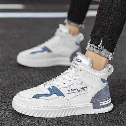 Winter Men's High-Top White Sneakers Outdoor Sports Shoes Thickened Warmth-Keeping Casual Shoes