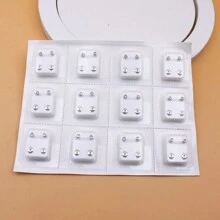 12 Pairs Simple Gold With White Rhinestone Pierced Earrings Set - golden white diamond - View 2