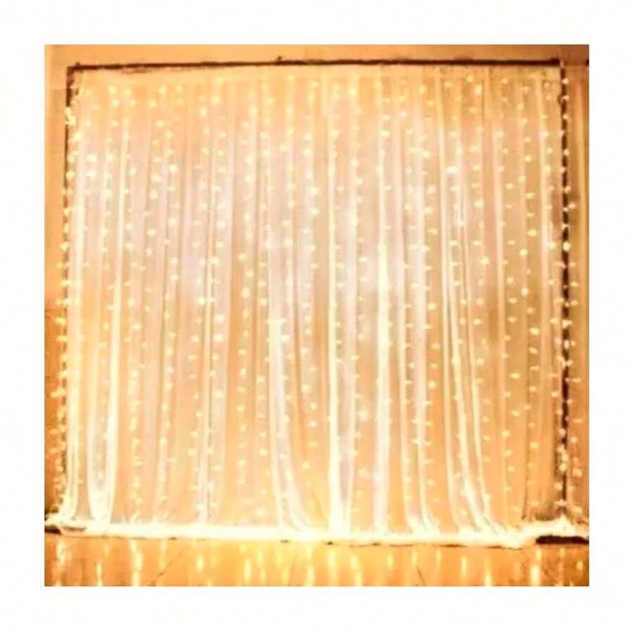 Cortina 300 Led's Fixo 220v 3m x 2m Branco frio ou Branco Quente c/Fio Branco - Dourado - Visão 1
