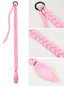 长款编织马尾假发，带发圈，直发环绕式假发，自然柔软合成假发，适合女性日常佩戴，16英寸、26英寸、30英寸、34英寸可选，单件装，黑色，适用于圣诞节、新年、狂欢节、音乐节等场合。 - 粉色 - 查看 5