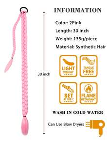 长款编织马尾假发，带发圈，直发环绕式假发，自然柔软合成假发，适合女性日常佩戴，16英寸、26英寸、30英寸、34英寸可选，单件装，黑色，适用于圣诞节、新年、狂欢节、音乐节等场合。 - 粉色 - 查看 4