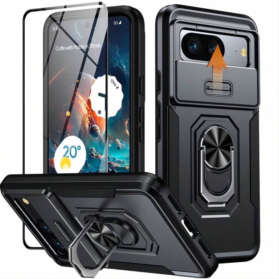 1 Miếng Google Điểm ảnh 8 Toàn cơ thể Bảo vệ Ốp lưng & bao da điện thoại Với 1 Miếng Kính cường lực Bảo vệ màn hình Và Nhân Kim loại Đứng - màu đen - Xem 1