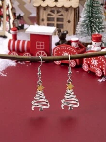 suteyi 1對聖誕星星、聖誕樹吊墜耳環,女士假日裝飾耳環