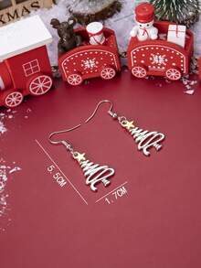 suteyi 1對聖誕星星、聖誕樹吊墜耳環,女士假日裝飾耳環