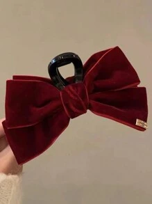 1pc Women's Red Flocked Bow Hair Clip, Suitable For Daily Wear Cute Valentine's Day Valentines Hair Claws Claw Clips Hair Clips Hair Jaw Clip Hair Clamps Hair Clutch Hair Catcher Clip, Casual Fall Winter Hair Accessories For Women For Vacation Outfits Woman Valentines Gift Summer Outfits,Festival,Party - Red - View 4