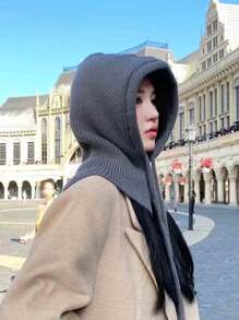 1頂男女通用灰色加厚保暖遮臉帽,帶扣釦,圍巾和帽子組合適用於情侶,適合戶外旅行冬季使用 - 灰色 - 查看 1