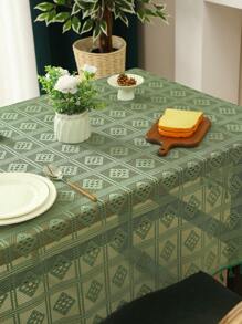 1 Pieza Mantel De Mesa A Cuadros Verde Oliva Con Decoración De Borlas, Paño De Mesa De Café De Fibra De Poliéster - Verde Oliva - Ver 3