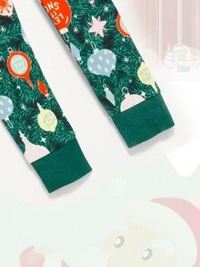 耶誕節幼兒女童長袖上衣和褲裝套裝,卡通聖誕樹印花,秋冬時尚風格 - 綠色 - 查看 5