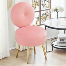 Furnistyle Velvet Vanity Chair With Round Backrest, Upholstered Makeup Chair For Vanity Desk With Solid Metal Legs And Thick Cushion, Mid Century Armless Living Room Chair, Accent Furniture Ottoman Stool Modern Comfy Chair For Dressing Room, Bedroom Entryway And Makeup Room, Thanksgiving Christmas Ideal Gifts