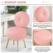 Furnistyle Velvet Vanity Chair With Round Backrest, Upholstered Makeup Chair For Vanity Desk With Solid Metal Legs And Thick Cushion, Mid Century Armless Living Room Chair, Accent Furniture Ottoman Stool Modern Comfy Chair For Dressing Room, Bedroom Entryway And Makeup Room, Thanksgiving Christmas Ideal Gifts