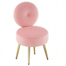 Furnistyle Velvet Vanity Chair With Round Backrest, Upholstered Makeup Chair For Vanity Desk With Solid Metal Legs And Thick Cushion, Mid Century Armless Living Room Chair, Accent Furniture Ottoman Stool Modern Comfy Chair For Dressing Room, Bedroom Entryway And Makeup Room, Thanksgiving Christmas Ideal Gifts