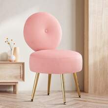 Furnistyle Velvet Vanity Chair With Round Backrest, Upholstered Makeup Chair For Vanity Desk With Solid Metal Legs And Thick Cushion, Mid Century Armless Living Room Chair, Accent Furniture Ottoman Stool Modern Comfy Chair For Dressing Room, Bedroom Entryway And Makeup Room, Thanksgiving Christmas Ideal Gifts