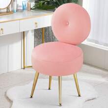 Furnistyle Velvet Vanity Chair With Round Backrest, Upholstered Makeup Chair For Vanity Desk With Solid Metal Legs And Thick Cushion, Mid Century Armless Living Room Chair, Accent Furniture Ottoman Stool Modern Comfy Chair For Dressing Room, Bedroom Entryway And Makeup Room, Thanksgiving Christmas Ideal Gifts