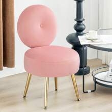 Furnistyle Velvet Vanity Chair With Round Backrest, Upholstered Makeup Chair For Vanity Desk With Solid Metal Legs And Thick Cushion, Mid Century Armless Living Room Chair, Accent Furniture Ottoman Stool Modern Comfy Chair For Dressing Room, Bedroom Entryway And Makeup Room, Thanksgiving Christmas Ideal Gifts