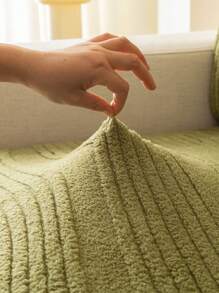 1pc Velvet Sofa Slipcover, Striped Spandex Couch Cover Protector, Double-sided Available, Winter Festival Decoration, Suitable For Various Size Sofas - Green - View 4