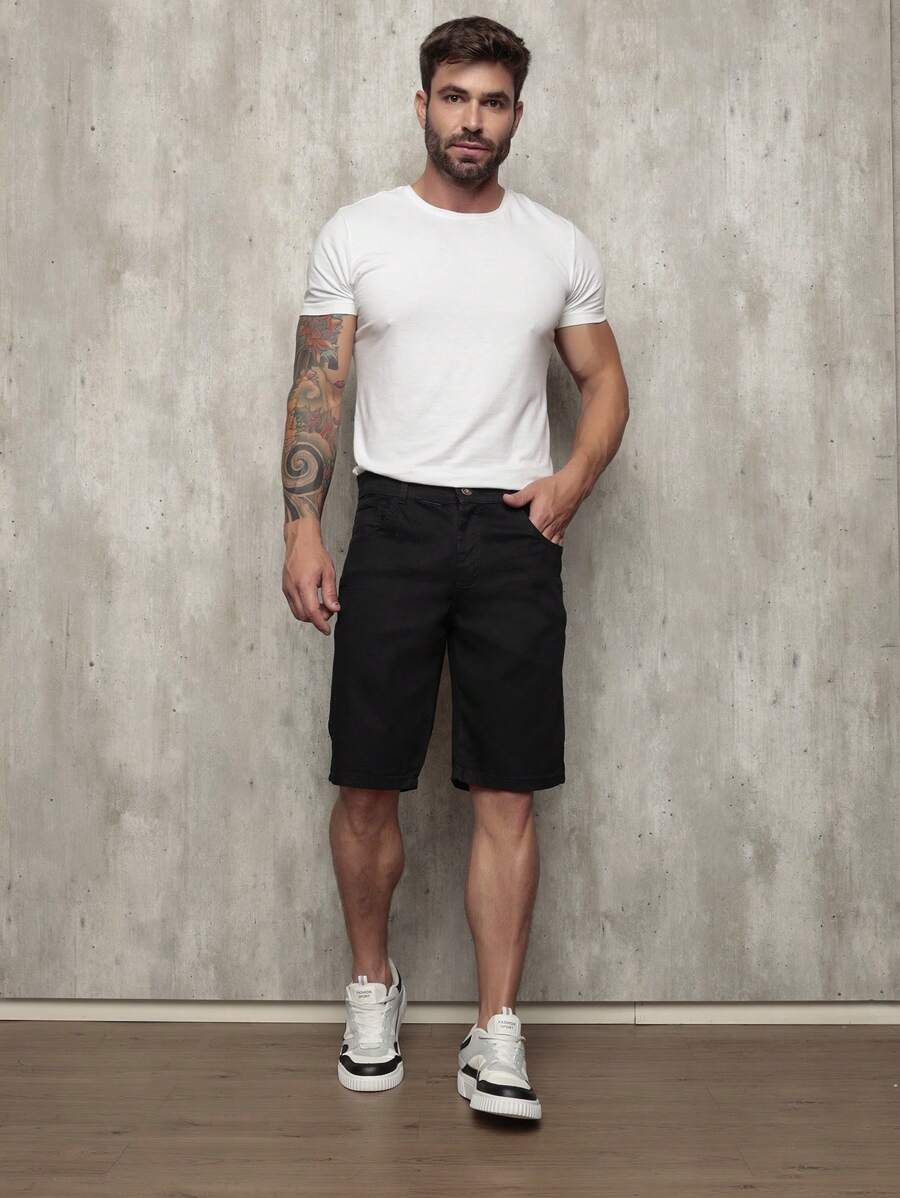 Liza Men's Denim Shorts With Lycra - Black - View 1